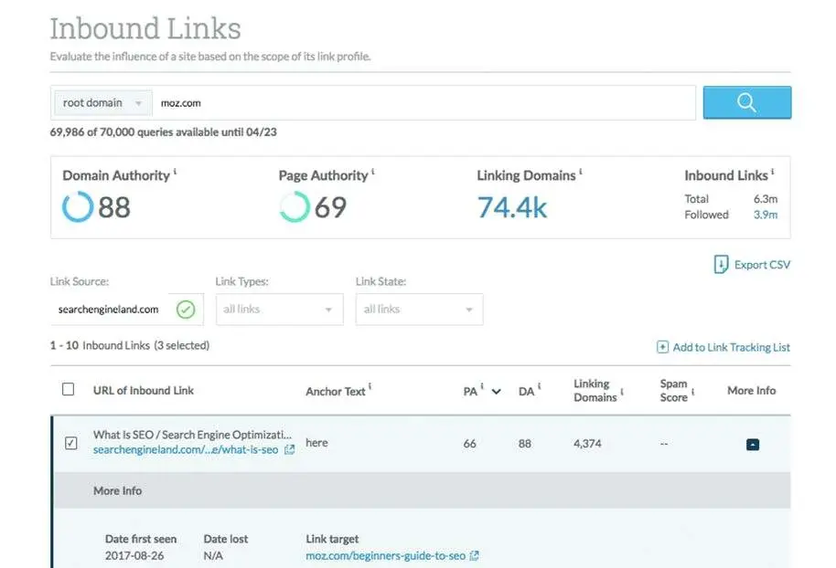 Moz Link Explorer is specifically designed for tracking backlinks