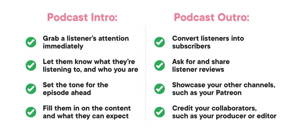 Make a captivating opening and closing for your podcast.