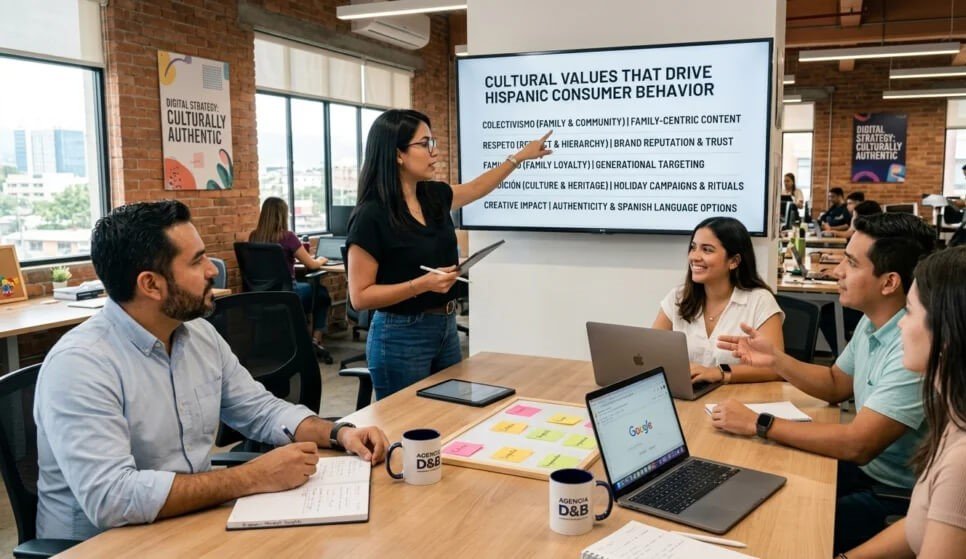 Bilingual Marketing individuals working together for  social media strategy in Sacramento CA