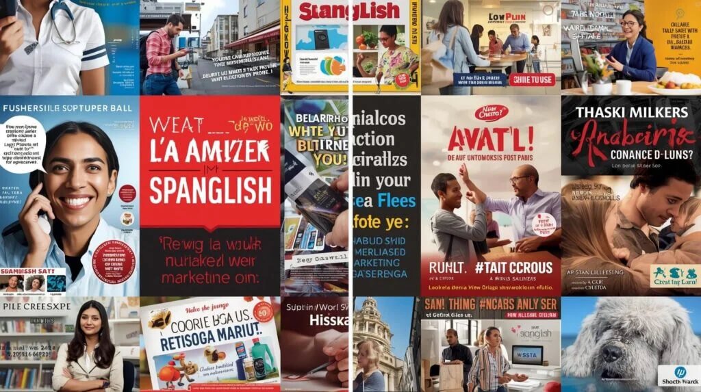 Social Peak Media: Collage showing the difference between standard bilingual marketing and an authentic Spanglish marketing strategy.
