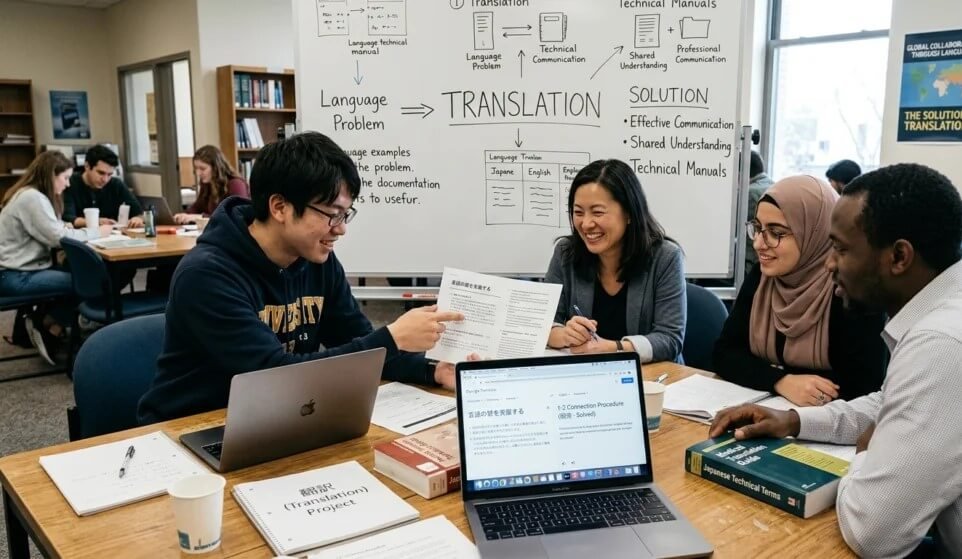 Bilingual marketing team focuses on a social media strategy connected to translations